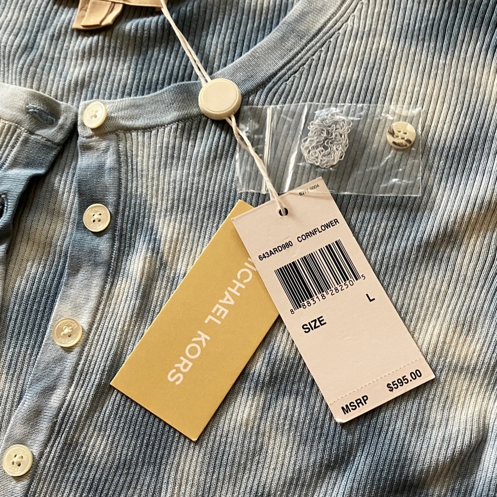 Michael Kors Cornflower Blue Ribbed Henley Top - Picture 2 of 3